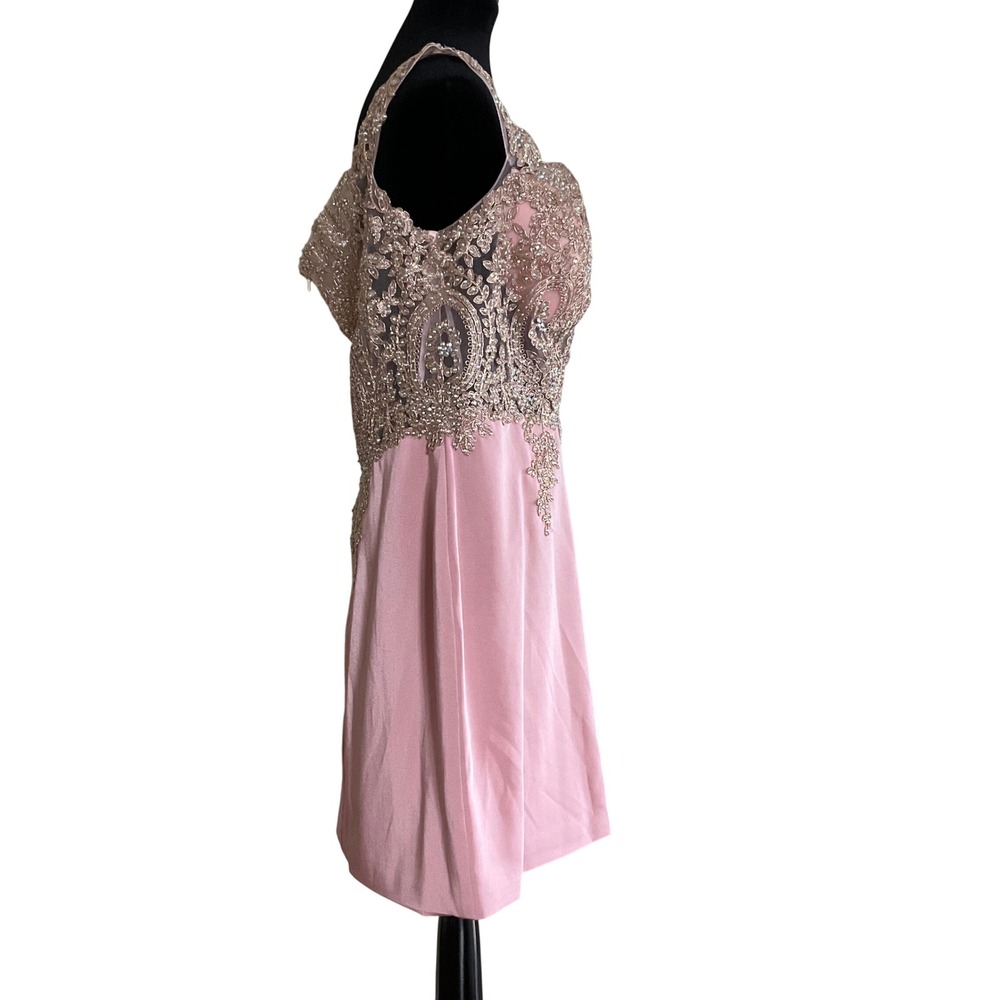 New Dancing Queen Pink Gold Lace Rhinestone Cocktail Dress XXL Prom Homecoming - Picture 10 of 16